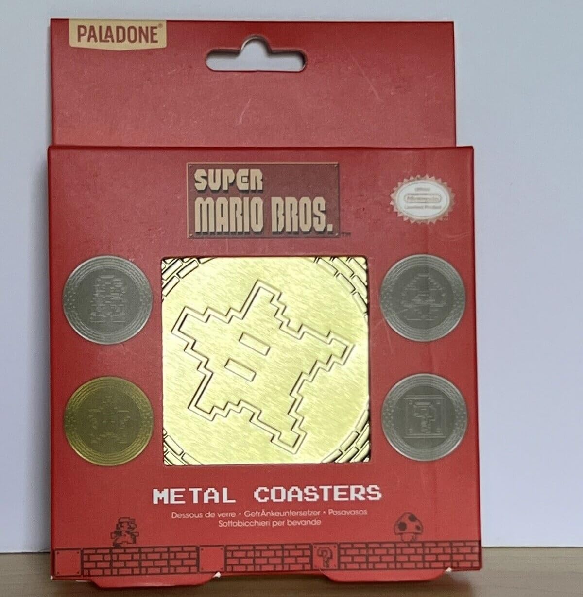 Super Mario Metal Coasters - Officially Licensed Set of Four with Cork Backing, Cool 8-Bit Retro Gamer Coasters and Decor, Novelty Gift | Paladone