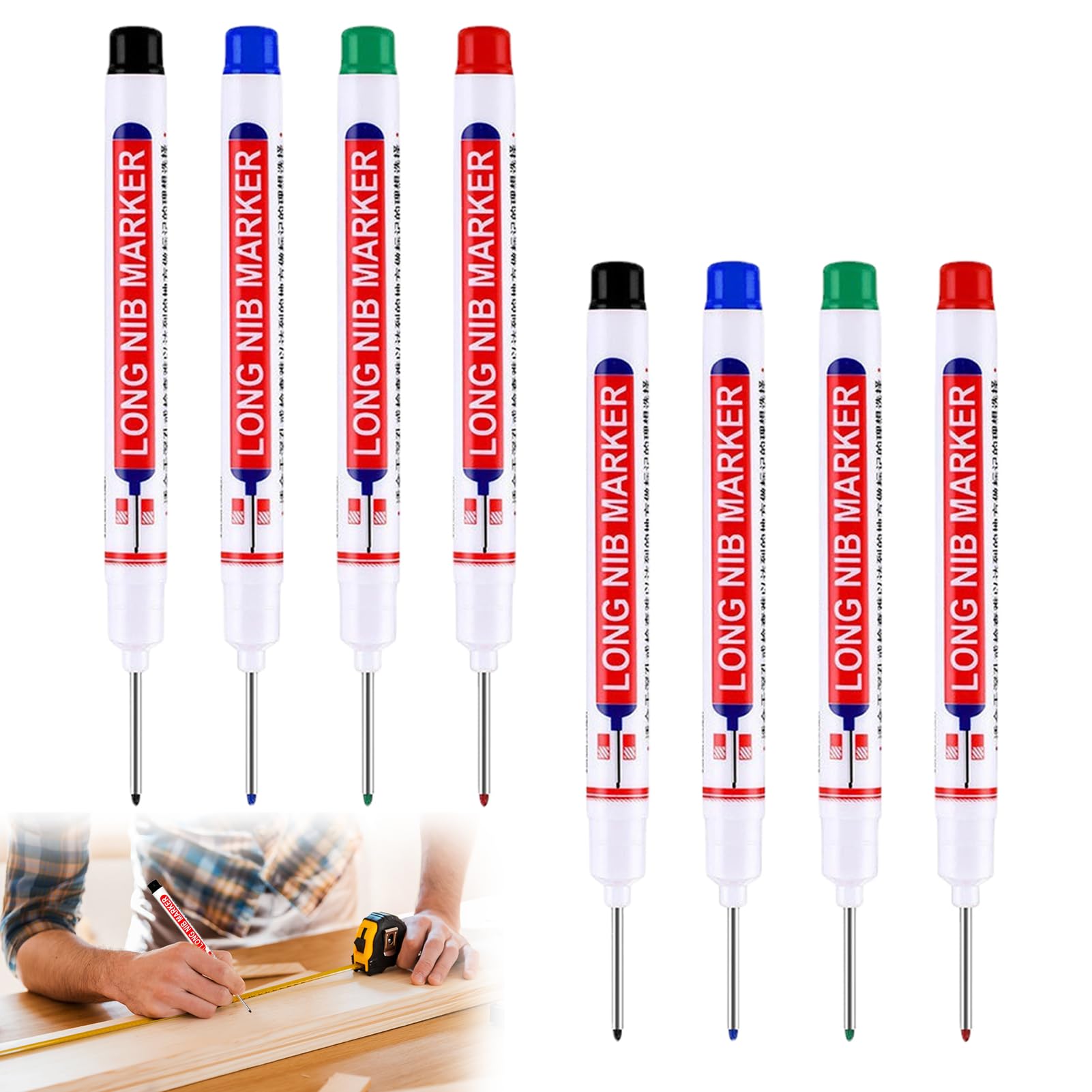 8Pcs Long Head Deep Hole Marker Pens, 20mm Extra Fine Waterproof Deep Reach Markers for Permanent Marking of Hard To Reach Areas Architect Ink Marker Long Nib Marker Pen for Metal Wood Glass