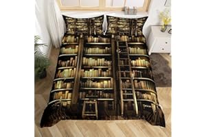 JEJELOIU Bookshelf Bedding Set Twin Size Library Books Printed Comforter Cover Set for Kids Teens Adults Vintage Bookshelf Duvet Cover Educational Bedspread Cover Room Decorations 2Pcs With 1 Pillow Case