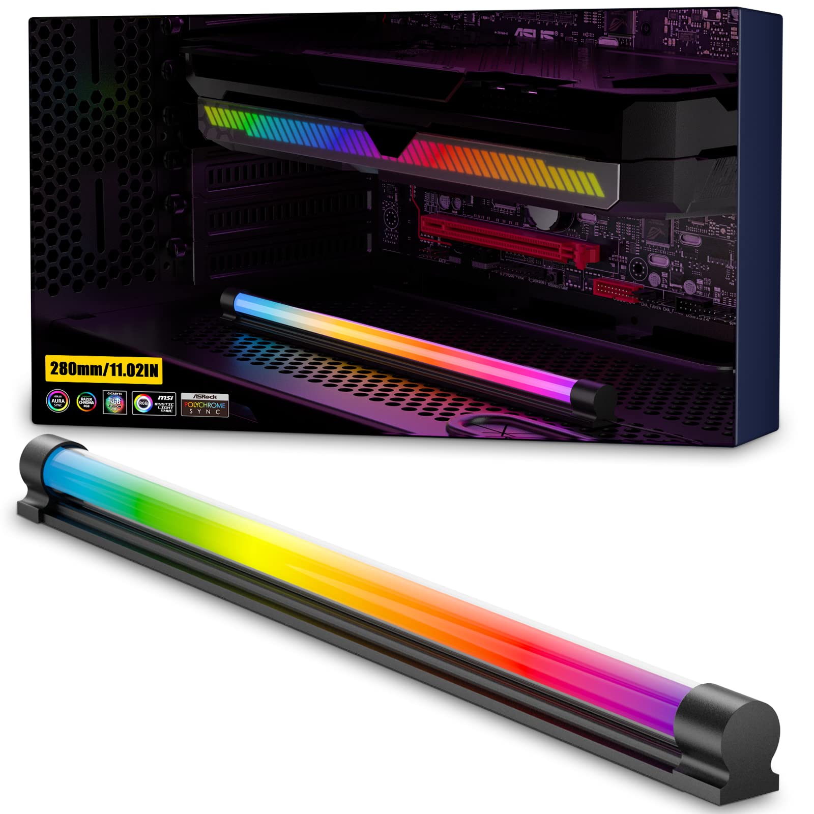 Photo 1 of upHere Acrylic ARGB LED Strip for PC with 5V 3-pin ARGB LED Header and SATA Adapter,for Gigabyte RGB Fusion,MSI Mystic Light Sync,LB280(280MM/11.02IN)