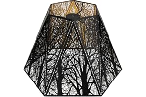 Medium Modern Style Lamp Shades with Multiple Sides, ALUCSET Metal Lampshade with Pattern of Trees for Table Lamp and Floor Light, 6 x 12 x 7.8 Inch, Pattern of Trees (Black/Gold)