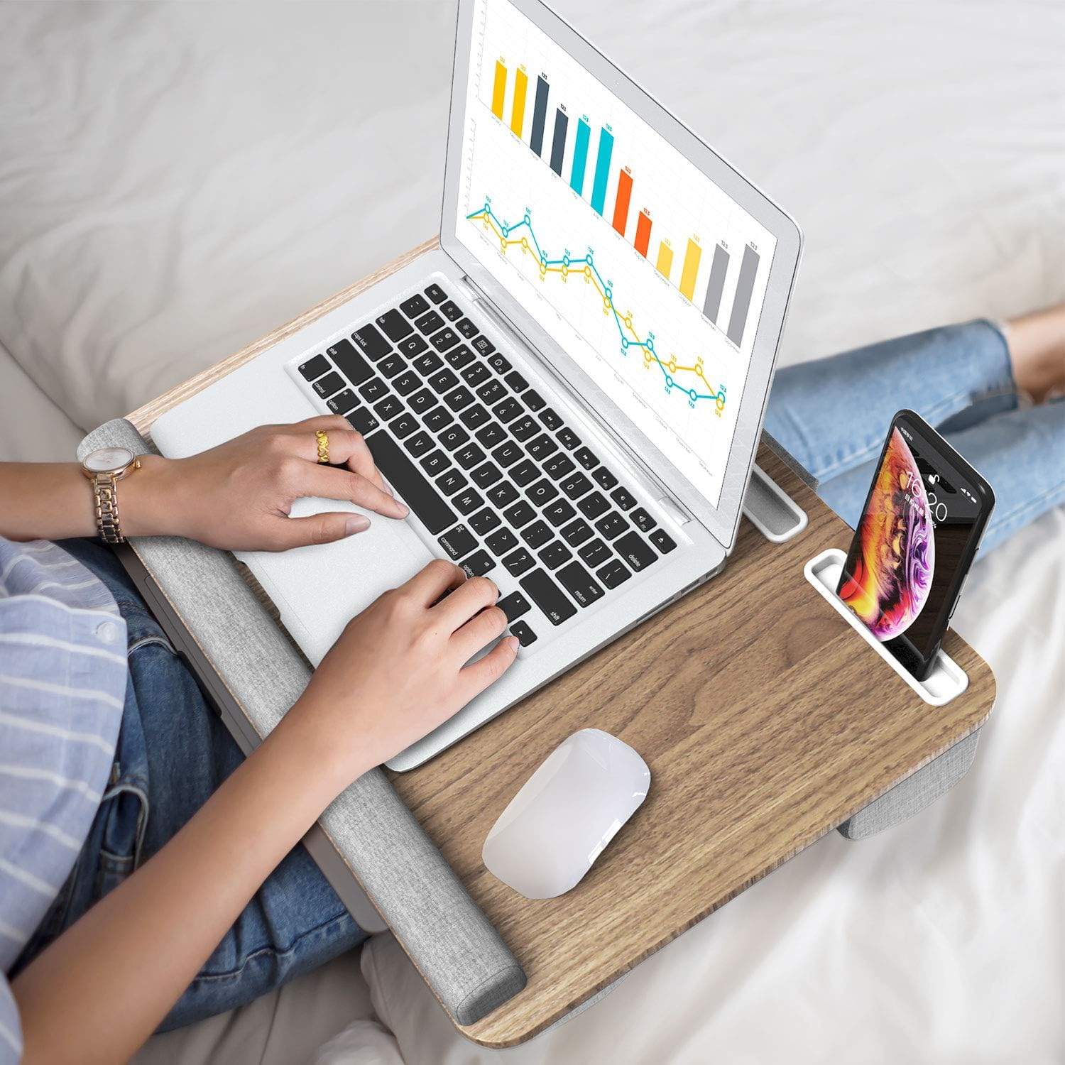 HUANUO Lap Desk - Fits up to 17 inches Laptop, Built in Wrist Pad for Notebook, Tablet, Laptop Stand with Tablet, Pen & Phone Holder : Office Products