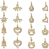 Beadthoven 16pcs Assorted Cubic Zirconia Crystal Charms Pendants Real 18K Gold Plated Brass Star Heart Teardrop Charms with Jump Rings Diamond Rhinestone Pendants for Jewelry Making Valentine’s Day
