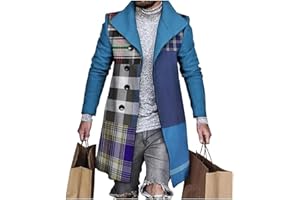 BIVENANT Plaid Trench Coat for Mens Lapel Single Breasted Slim Jacket Overcoat Vintage Graphic Wool Blend Formal Pea Coats