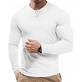 JMIERR Mens Muscle Slim Henley Shirt Button V-Neck Long Sleeve Gym Workout Athletic T Shirts