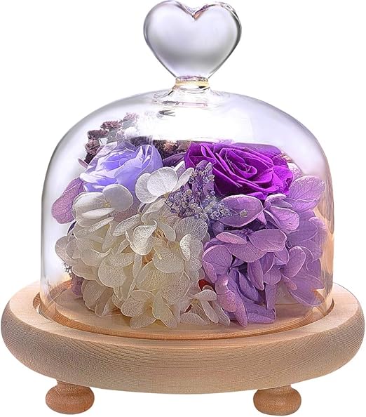 Amazon ティートサイト プリザーブドフラワー フラワーアレンジ ラッピング済み ハートガラスポット 3輪 花 色 バラ パープル プリザーブドフラワー オンライン通販