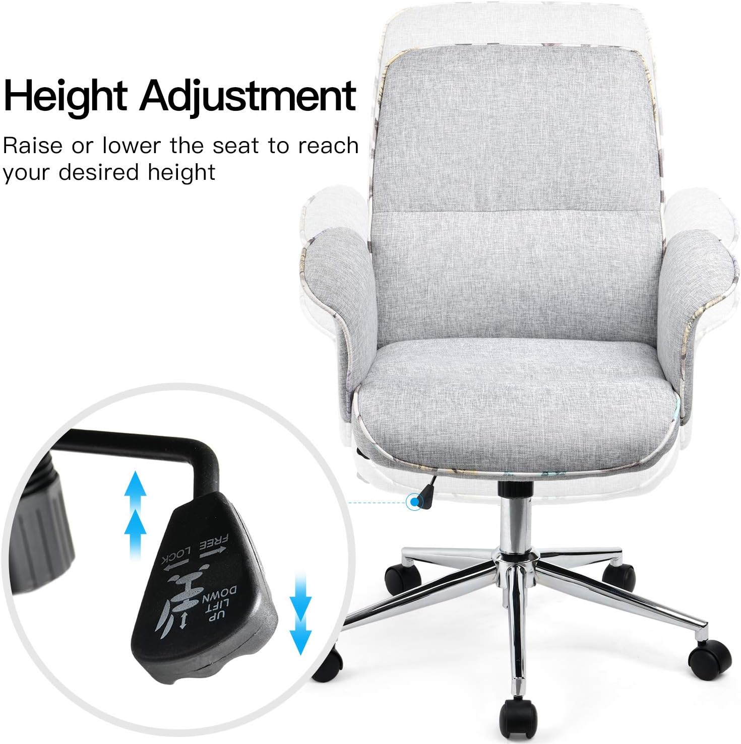 ComHoma Home Office Desk Chair Modern Fabric Upholstered Classic Adjustable Mid-Back Ergonomic Executive Conference Chair Gray,: Kitchen & Dining
