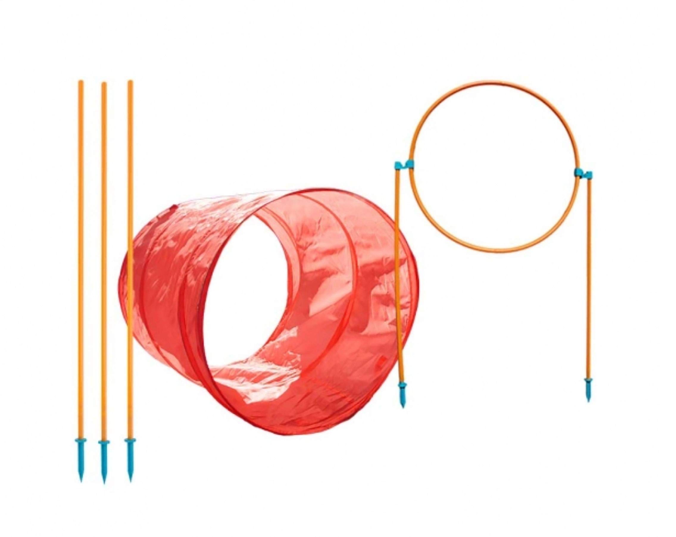 Outward Hound Kyjen 42003 Zip & Zoom Outdoor Agility Kit 3 Obstacle Dog Agility Kit with Dog Tunnel Weave Pole High Jump, Large, Multicolor