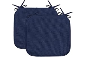 Turquoize Non Slip Memory Foam Seat Chair Cushion Pads Honeycomb Premium Comfort Memory Foam Chair Pads/Cushions with Ties - Seat Cover 16" x 16" Chair/Seat Cushion Pad, 2 Pack, Navy