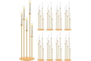 8 Set 5 Arm Gold Candle Holder, Mjkeomo 41.3'' Tall Candelabra Centerpieces for Tables Gold Candlesticks Holder for Housewarming Gift Fireplace Dinner Halloween Christmas Decor Fit 0.82'' LED Candle