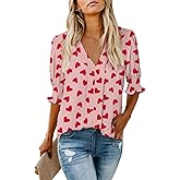 Decogiver St Patrick Day Blouse Women Dressy V Neck Puff Sleeve Holiday Irish Lucky Shamrock Blouses