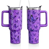 Aokoyi Butterfly Gifts 40 Oz Tumbler with Handle and Straw Lid, Stainless Steel Insulated Cup, Water Bottle Mug for Women Men