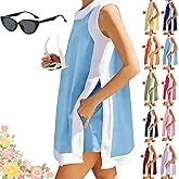 Women's 2-Piece Sets Color Block Crewneck Sleeveless Top + Skirt & Shorts W/Pockets Summer Boho Tracksuit Lounge Set