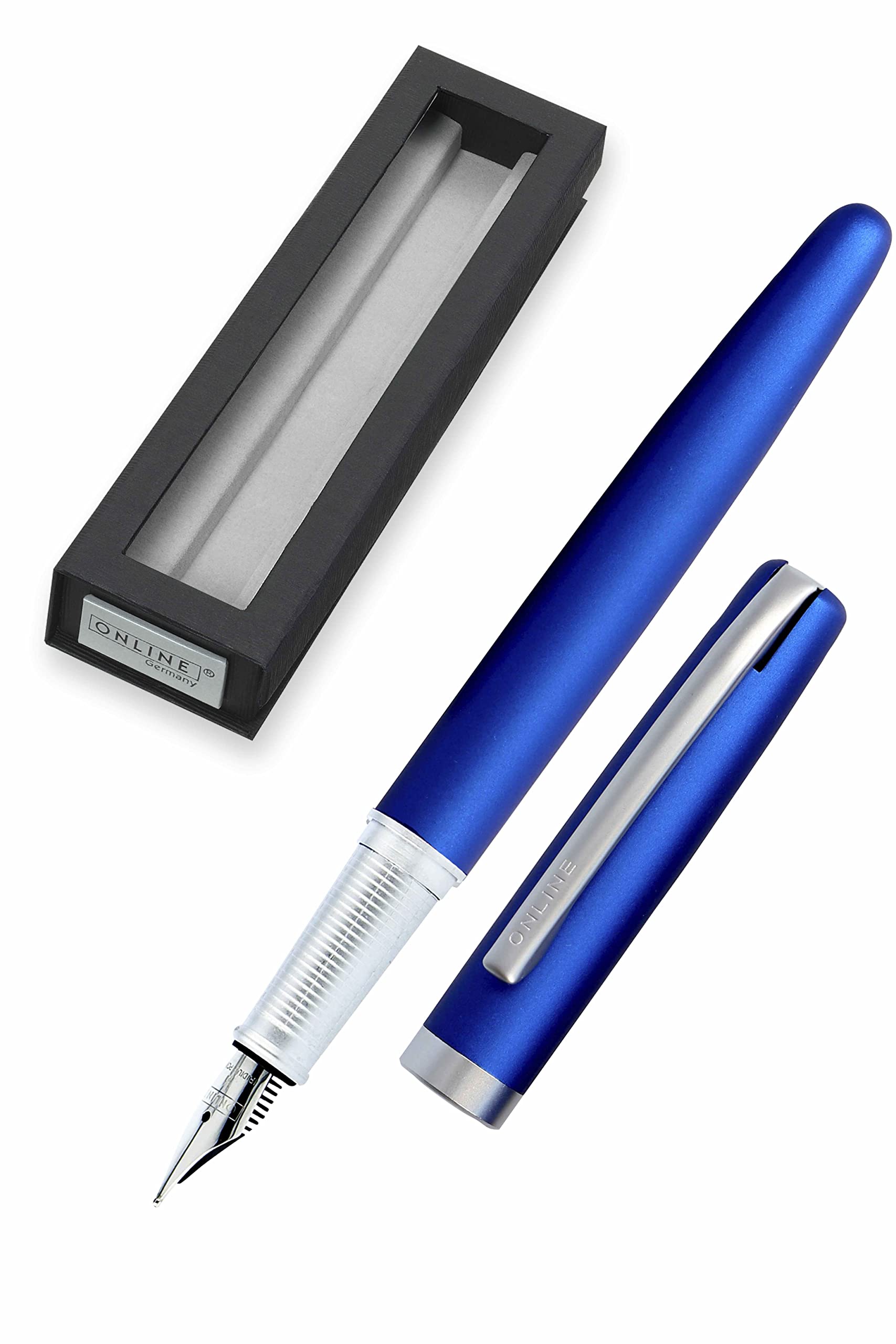 Online Eleganza Fountain Pen I Satin Blue I Nib Size M I Metal Clip I Includes Ink Cartridge I Fountain-Pen for Standard Ink Cartridges Or Converter I In Gift Box