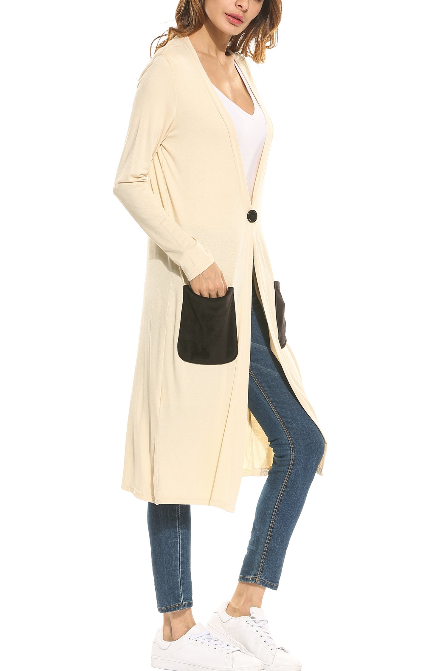 Meaneor Women\'s Open Front Long Sleeve Waterfall Classic Knit Cardigan Off White M