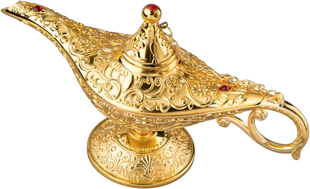 Oil Lamps & Accessories - Feyarl Vintage Legend Lamp Magic Genie Wishing Light Pot Classic Costume Props Lamp Home Tabletop Decor Crafts Display for Home Birthday Gift Wedding Christmas (Gold)