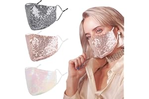 WOPLAGYREAT Gift Cloth Face Mask Reusable christmas for women Washable Glitter Bling Rhinestone diamond Sparkly Sequin Breathable Decorative Party Face Covering Adjustable mascarillas rose gold Christmas holiday