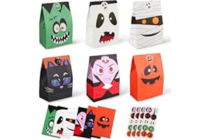 Rulyyo Halloween Goodie Bags with Stickers - 6 Design, 36 PCS Halloween Candy Bags Cute Halloween Treat Bags Halloween Paper Bags Trick or Treat Halloween Bags Halloween Party Favors Decorations