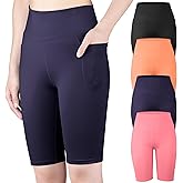 BIG ELEPHANT 4 Packs Girls' Athletic Bike Shorts, Dance Yoga Running Soccer Kids Compression Shorts with Pockets