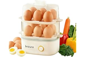 Kawu Egg Cooker, 12 Eggs Electric Egg Boiler with Anti-scalding Handle, 2-layer Smart Rapid Egg Cooker, One Button, Auto Shut