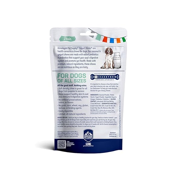 HIMALAYAN DOG CHEW YOGURT STICKS, PLAIN FLAVORED, DOG TREATS WITH PREBIOTICS, PROBIOTICS & PROTEIN, DIGESTIVE SUPPORT, LACTOSE & GLUTEN FREE, NATURAL DOG TREAT FOR ALL BREEDS, MADE IN AMERICA, 5 COUNT