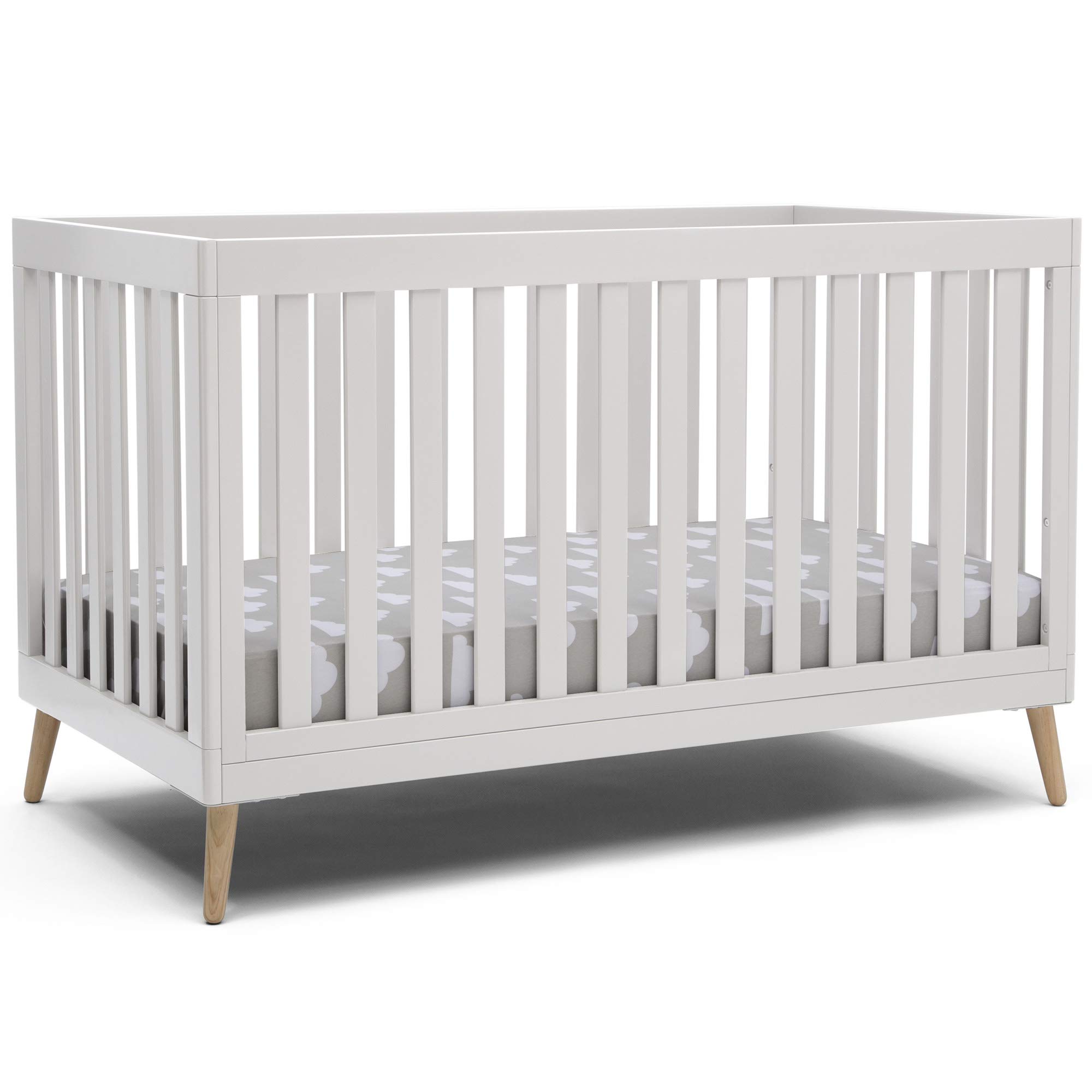 Delta Children Essex 4-in-1 Convertible Baby Crib, Bianca White with Natural Legs
