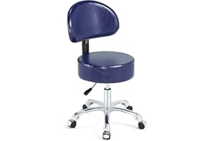 Lilfurni Thick Sturdy Padding with Wheels and Back Support,Swivel Rolling Stool Round Chair,Adjustable Stool for Doctor,Medical,Massage Salon,Office(Blue