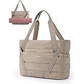 BAGSMART Tote Bag for Women with Zipper and Yoga Mat Straps Quilted Gym Tote for Travel, Work, Sport