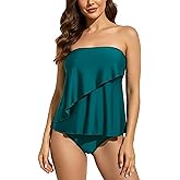 LIZENS Women's Tankini Set Swimsuit Strapless Ruffled Bathing Suit