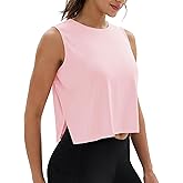 MAGCOMSEN Women's Crop Tank Tops Workout Sleeveless Shirts Loose Fit Gym Yoga Top with Side Slits