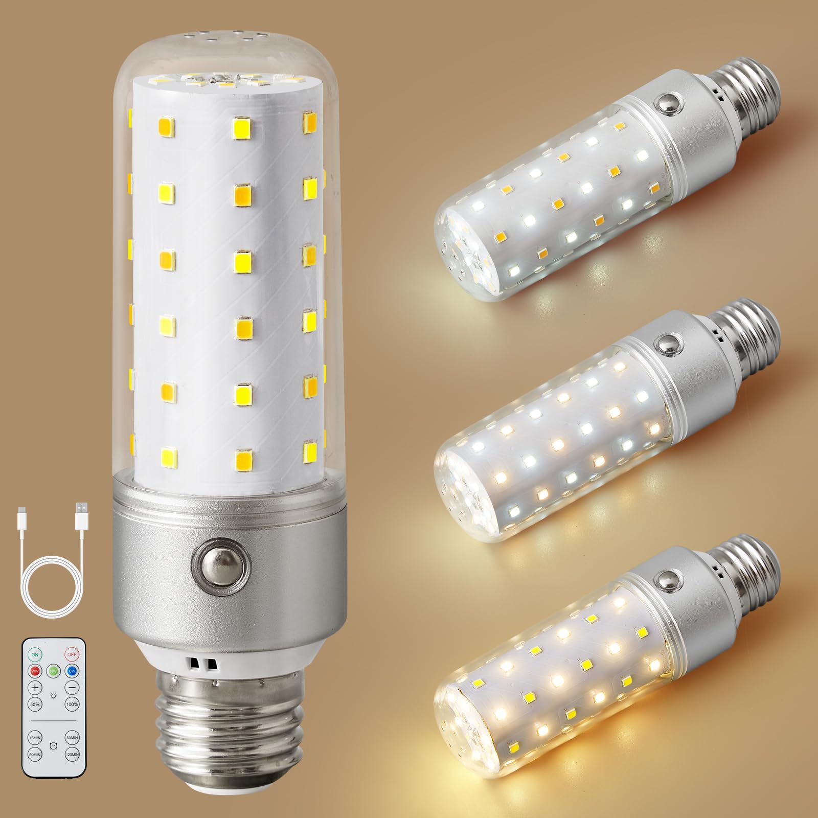 Photo 1 of 1 Pack Rechargeable Light Bulbs with Remote, Wireless E26 LED Battery Operated Bulbs for Lamp with 3 Color Temperatures and Dimmable, 5000mAh, A19 Standard Emergency LED Powered Light Bulbs, 500 LM