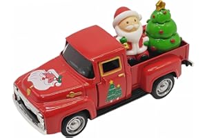 YIMIBLOSS Vintage Red Christmas Truck Decor – 4.9″Retro Die-Cast Metal Pickup with Santa and Xmas Tree Figurines for Christmas Town Village Accessories Set Display Home indoor Decorations Gift(Xmas-Red)