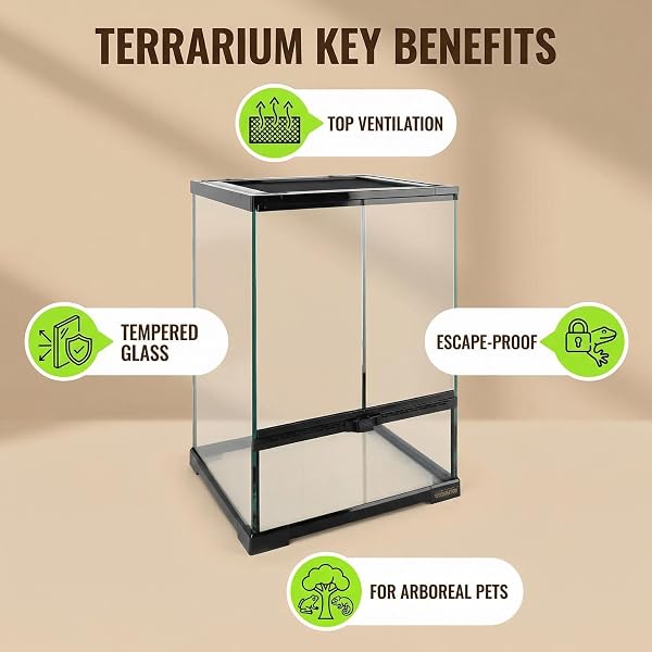 WAAZOOREP 11 GALLON REPTILE GLASS TANK VERTICAL TERRARIUM 12″X12″X18″ HABITAT ENCLOSURE WITH FRONT OPENNING DOOR AND TOP SCREEN VENTILATION FOR GECKOS, SNAKES,TREE FROGS,CHAMELEON