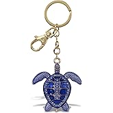 Aqua79 Blue Sea Turtle Keychain - Gold 3D Sparkling Charm Rhinestones Fashionable Stylish Metal Alloy Durable Key Ring Crystal Jewelry Accessory with Clasp for Key chain, Bag, Purse, Backpack, Handbag