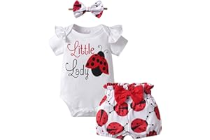 Infant Baby Girls Summer Clothes Short Sleeve Ruffle Print Romper Shorts Headband Outfits Set