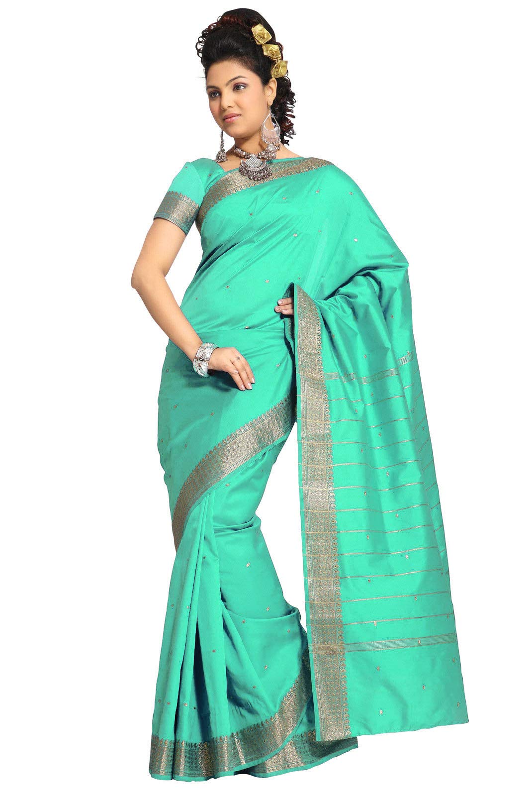 Sanskruti India Womens Indian Ethnic Traditional Banarasi Art Silk Saree Sari Wrap Fabric Dress Drape