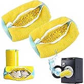 2 Pack Shoe Washing Machine Bag Shoe Washing Bag Shoe Mesh Laundry Bags Shoe Bags for Travel Reusable Shoe Cleaning Bag for All Shoe Sizes (Yellow)