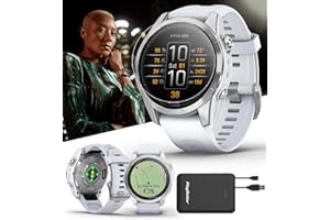 PlayBetter Garmin epix Pro (Gen 2) (Silver/Whitestone, 42mm) GPS Outdoor Watch Bundle - AMOLED Display & Built-in Flashlight - Includes Screen Protectors & Portable Charger