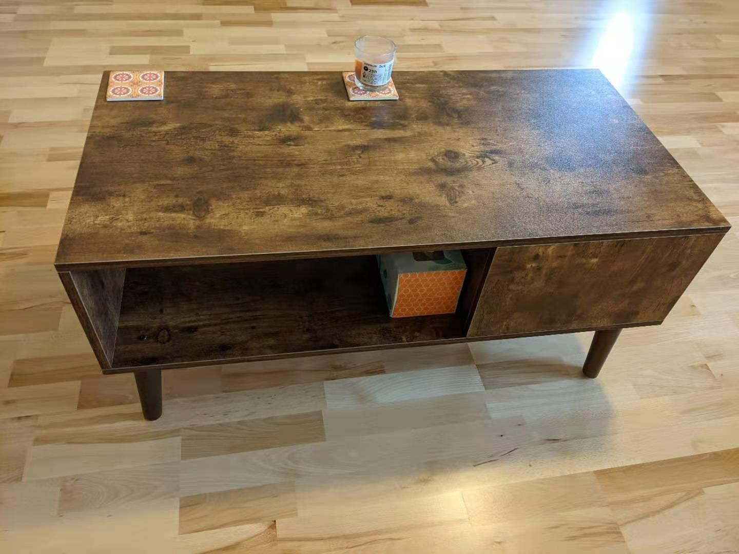 KingSo Retro Coffee Table Mid Century Modern Coffee Table with Storage