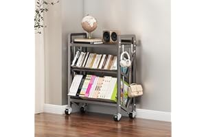 KGOASUHDU Bookshelf Movable Book Cart Multi-Layer Storage Rack Large-Capacity Rolling Cart L-Shaped Carbon Steel Shelf Suitable for Storing Books, Magazines, Newspapers, Shoes