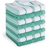 KitchenAid Albany Dishcloth 8 Pack Set, Aqua Sky/White, 12"x12"