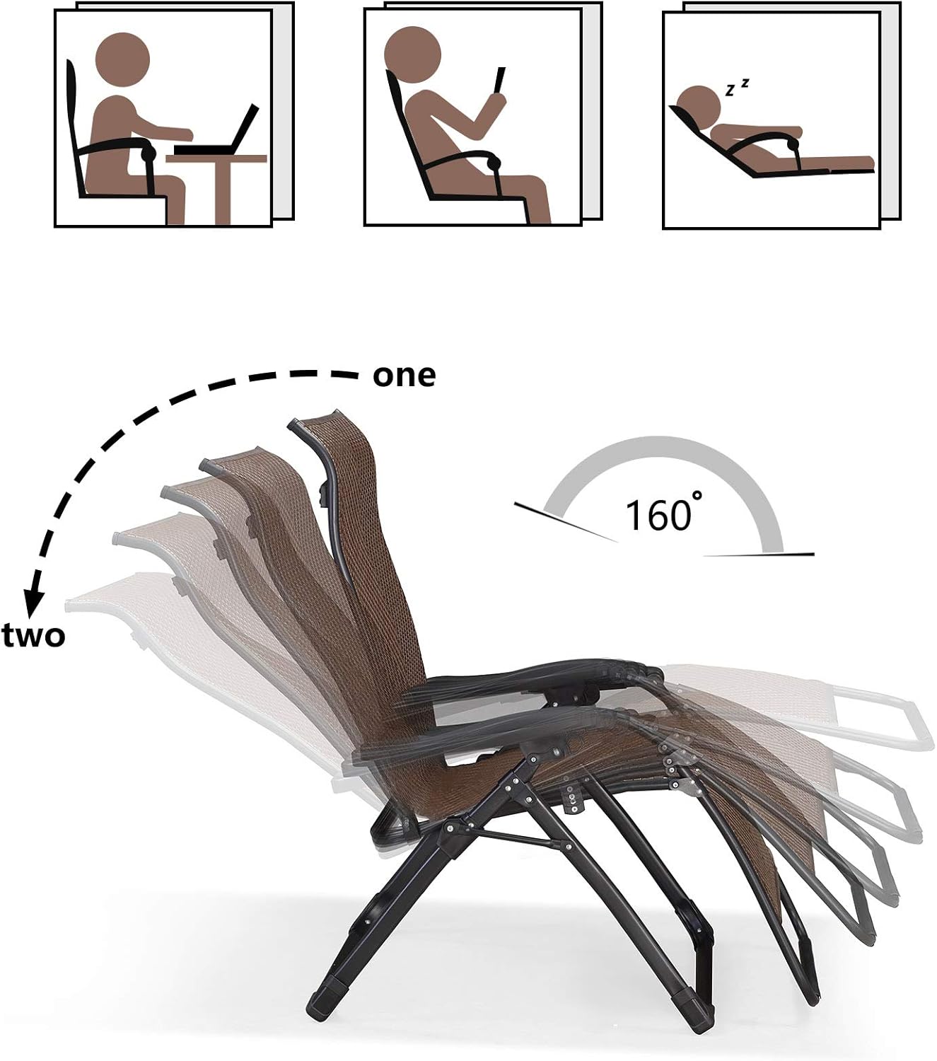 Lounge Chair Patio Folding Wicker Zero Gravity Recliner Chairs Indoor Living Room Lawn Camping Pool Lounger for Beach Sun Bathing Tanning Deck Outside Rattan Reclining Chair, Bronze: Kitchen & Dining