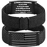 Larisarry American Flag Cross Bible Verse Bracelet, Black Elastic Stretch Strap Adjustable Bracelets, Christian Jewelry Gifts for Men Boys