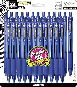 Zebra Pen Z-Grip Retractable Ballpoint Pen, Medium Point, 1.0mm, Blue Ink, 24 Pack (Packaging may vary)