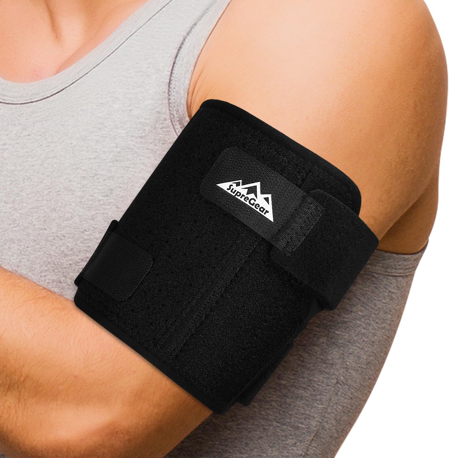 supregear Bicep Tendonitis Brace Compression Sleeve Support, Comfortable Upper Arm Tricep & Bicep Support Brace for Pain Relief, Muscle Strains and Inflammation (Black, S)