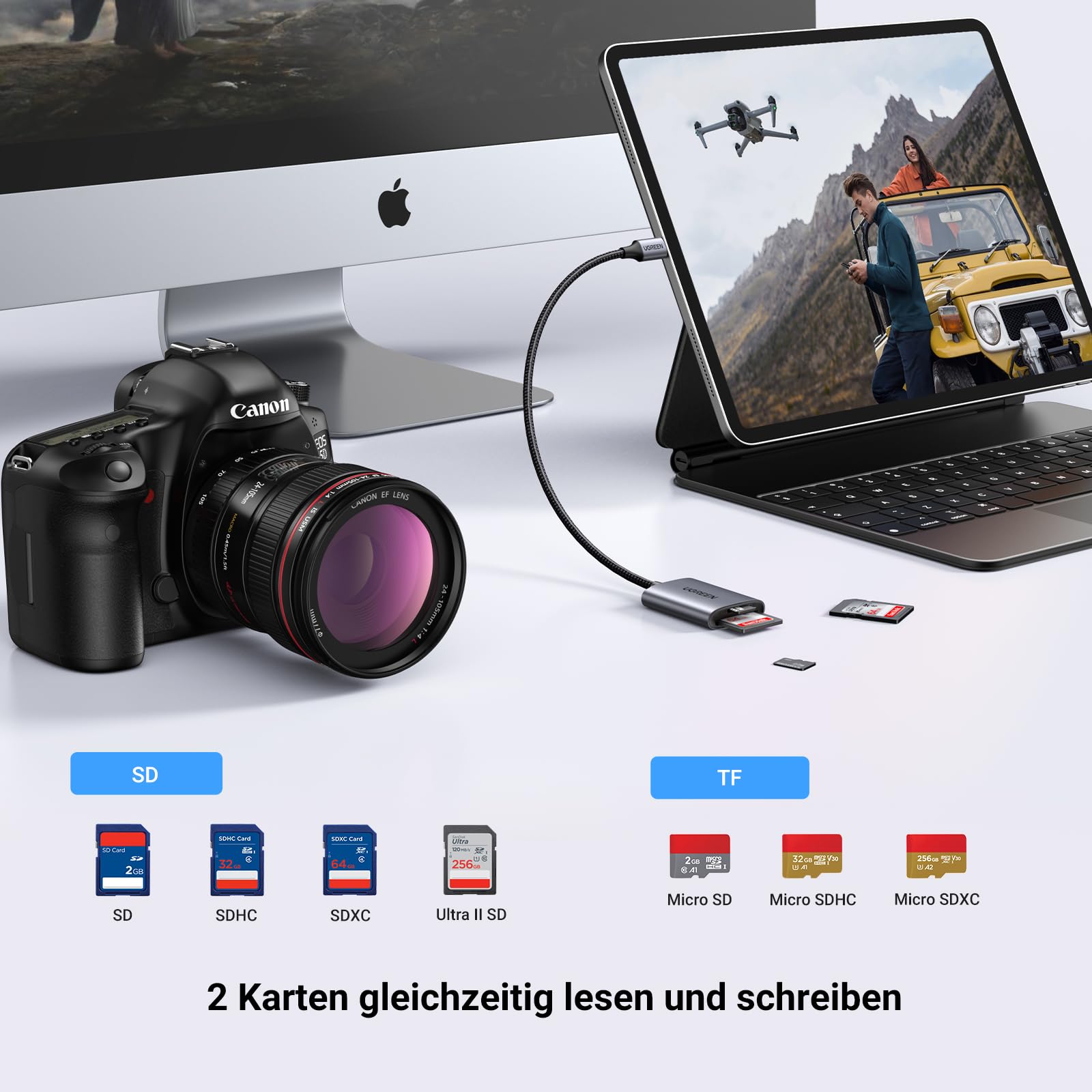 UGREEN USB C 170MB/S Kartenleser SD Micro SD Card Reader Kartenlesegerät USB C Card Reader kompatibel mit iPhone 17 Serien, Galaxy S25 Serie, iPad Pro/iPad Air, MacBook Pro/MacBook Air usw (SD 3.0) 3