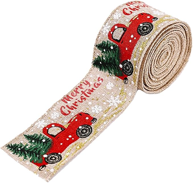 Christmas Ribbon, Car Burlap Ribbon Roll, Fabric Craft Christmas Tree