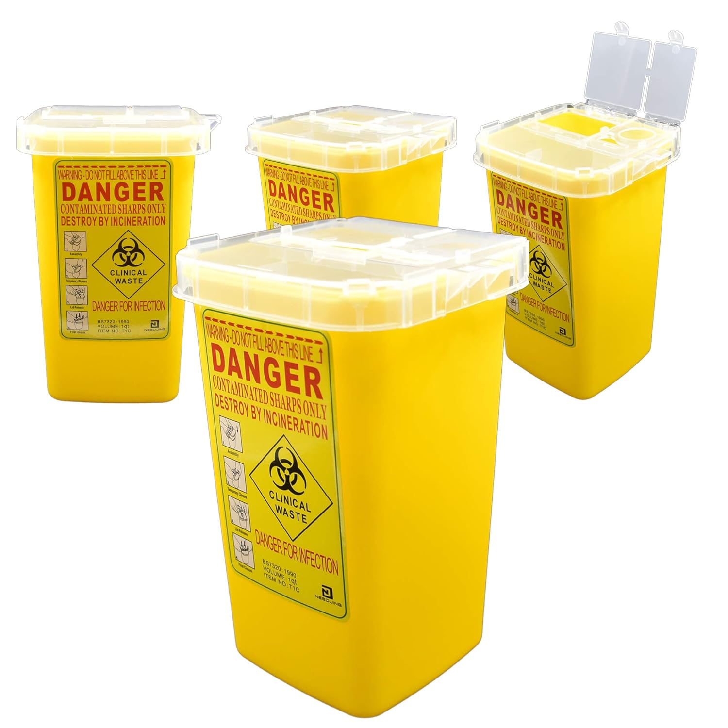 4-Pack Sharps Container（1 Quart）,Sharps Needle Disposal Containers,Biohazard Containers Sharps Box Small Sharps Container Needle Disposal Box: Industrial & Scientific