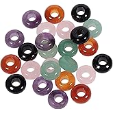 SUNYIK Assorted Crystal Stones Large Hole (6mm) Rondelle European Beads Fits Bracelet, Pack of 25, Amethyst/Rose Quartz/Green Aventurine/Carnelian/Black Agate