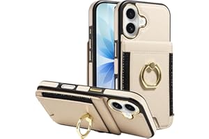 S. Tedazo for iPhone 17 Wallet Case with Credit Card Holder Ring Stand, RFID Blocking Card Slots, Magnetic Clasp Flip PU Leather Fashion Shockproof Cover for iPhone 17-Beige